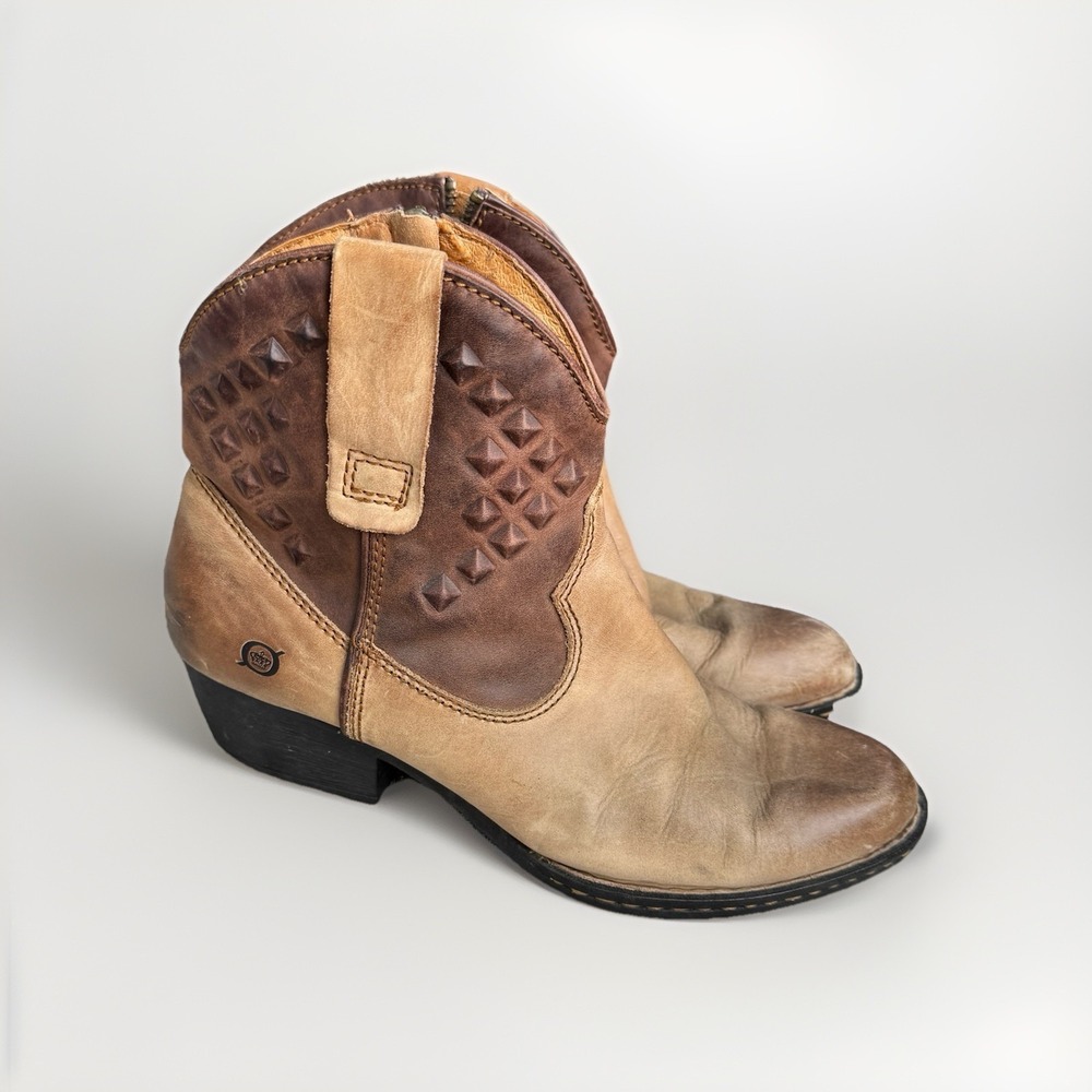 Born Jin Brown Suede western ankle leather cowboy boot Size 8.5